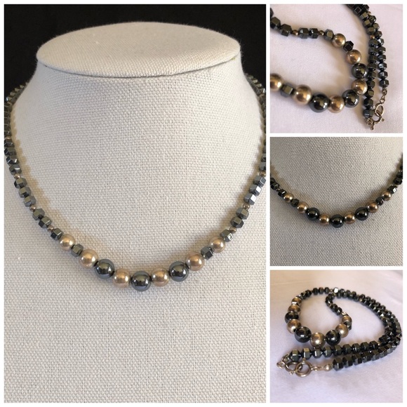 Jewelry - 16.5” Hematite and Metallic Silver Tone Bead Necklace